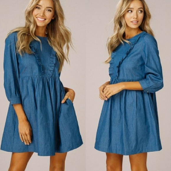 Chambray Ruffled Dress - Picture 2 of 3